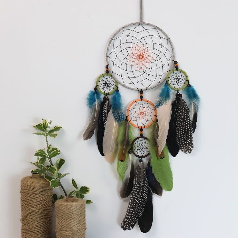Home Textiles Usa - เครื่องประดับติดผนังดรีมแคชเชอร์ขนนกวงกลมหลายชั้นสไตล์วินเทจ งานถักมือจากเชือกป่าน สำหรับตกแต่งผนังบ้าน
