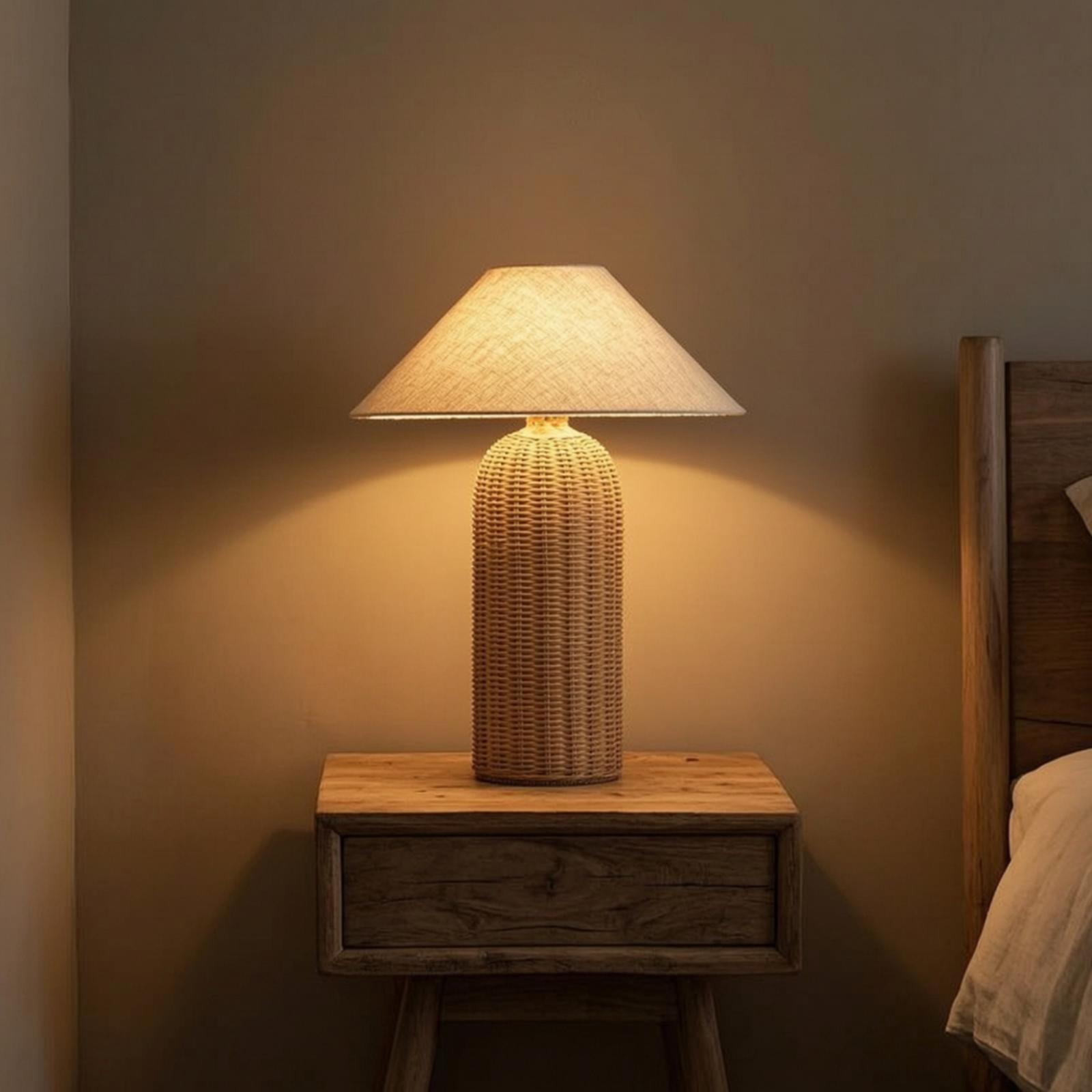 โคมไฟข้างเตียง ฐานหวาย โคมผ้า  - Home Textile บทวิจารณ์และราคา