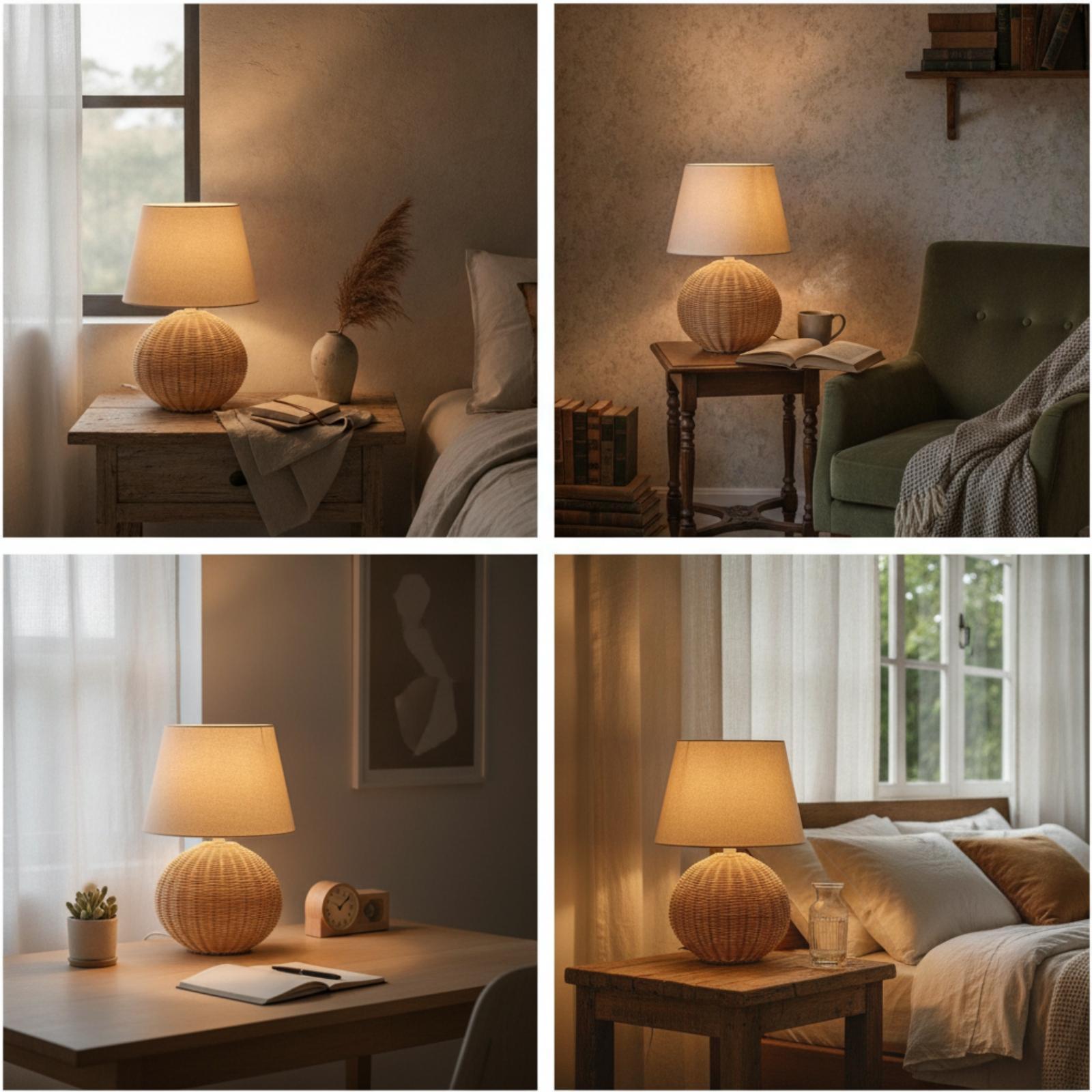 โคมไฟข้างเตียง ฐานหวาย โคมผ้า  - Home Textile บทวิจารณ์และราคา