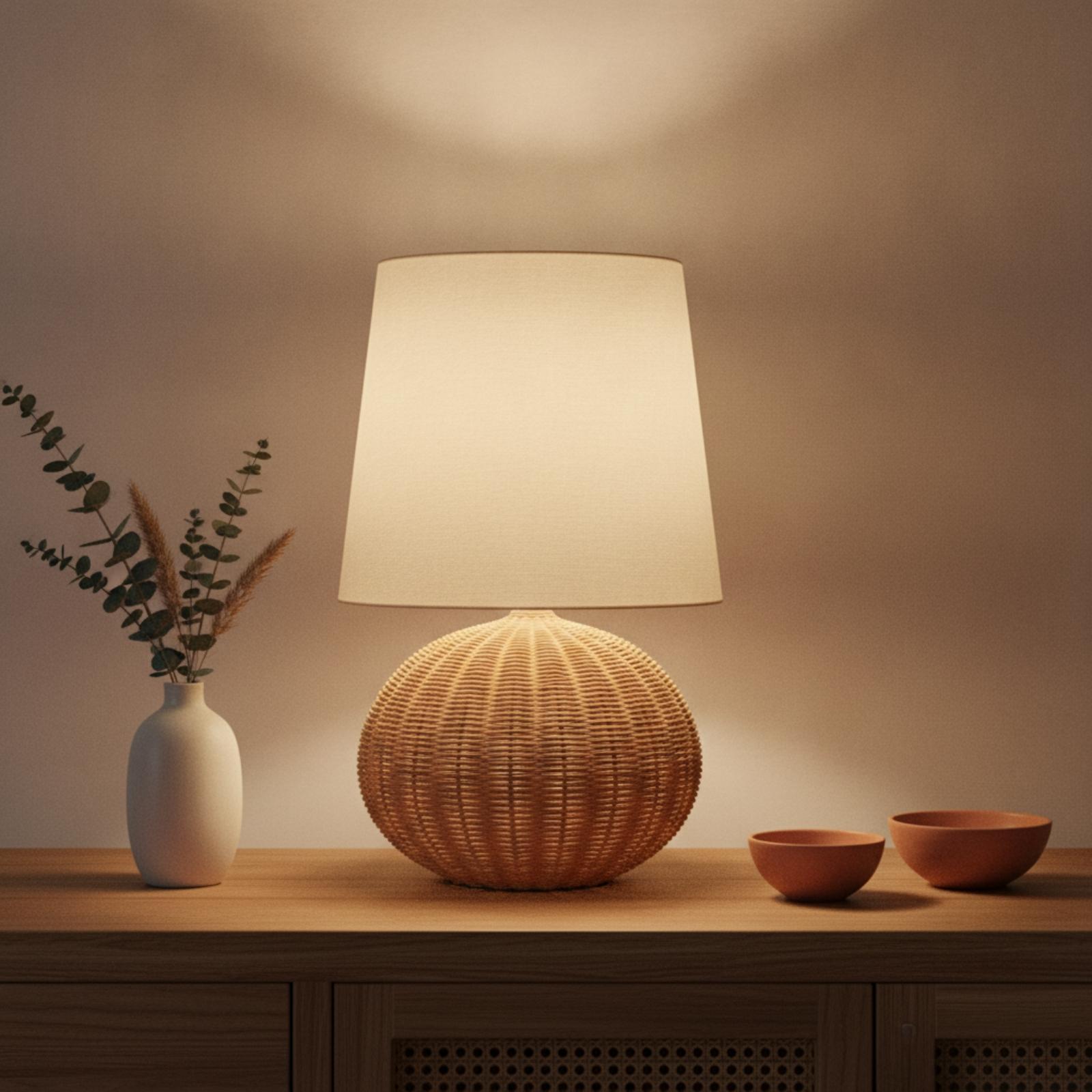 โคมไฟข้างเตียง ฐานหวาย โคมผ้า  - Home Textile บทวิจารณ์และราคา