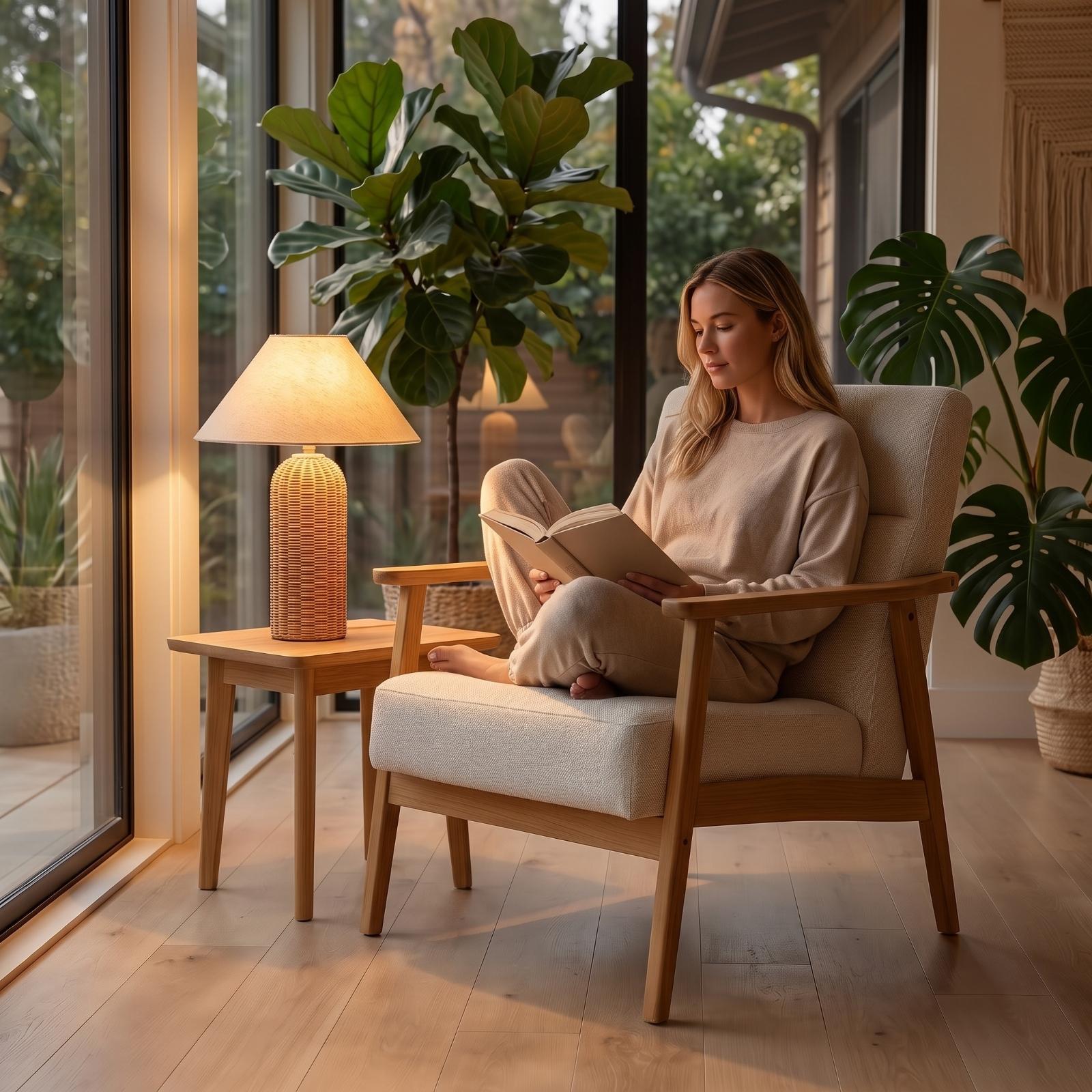 โคมไฟข้างเตียง ฐานหวาย โคมผ้า  - Home Textile บทวิจารณ์และราคา
